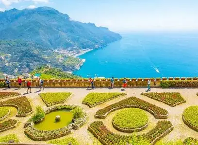 Premium passenger van driving along the scenic coastal road to Ravello